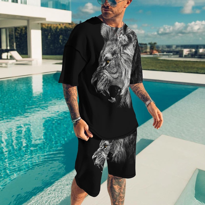 The Lion King Summer Streetwear Men's Outfit - Embrace Wild Style with 3D Printed T-Shirt and Shorts