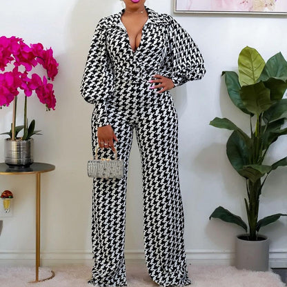 GEOMETRY PRINTED CASUAL WIDE-LEG JUMPSUIT