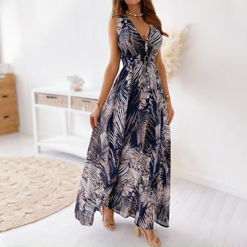 Summer New Printed Halter Strap Sleeveless Dress Women