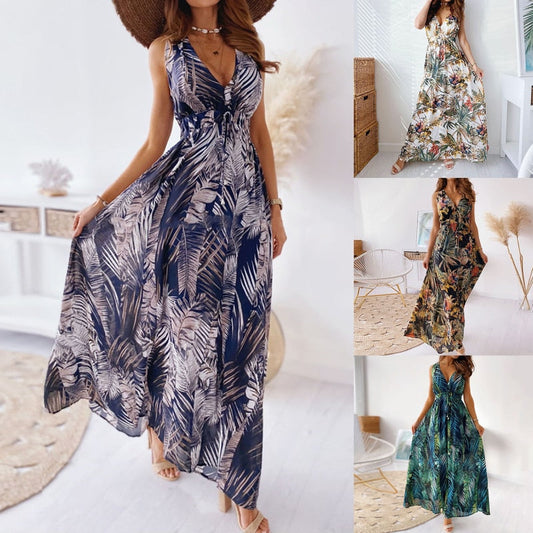 Summer New Printed Halter Strap Sleeveless Dress Women