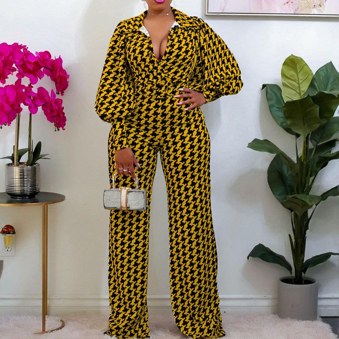 GEOMETRY PRINTED CASUAL WIDE-LEG JUMPSUIT