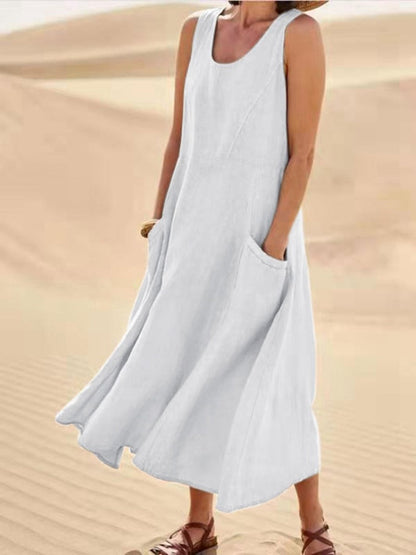 Women's Sleeveless Cotton And Linen Dress